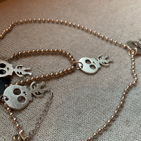 2x32$ ❄️👸👑 Trio Necklace Bracelet & Earrings - silver tone skull & bead chain - Picture 2 of 13